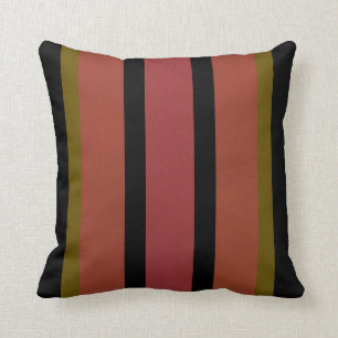 Coussin Les rayures d'amusement sur noir/vert/ont brûlé