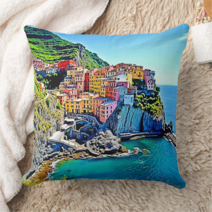Coussin Les rêves de la falaise : les couleurs de Manarola