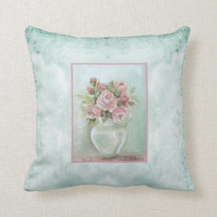 Coussin Les Roses Vintages du Shabby Chic Pink sur le Turq