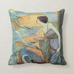 Coussin Les six beaux-arts d'Eleanore Abbott de cygnes