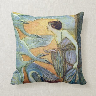Coussin Les six beaux-arts d'Eleanore Abbott de cygnes