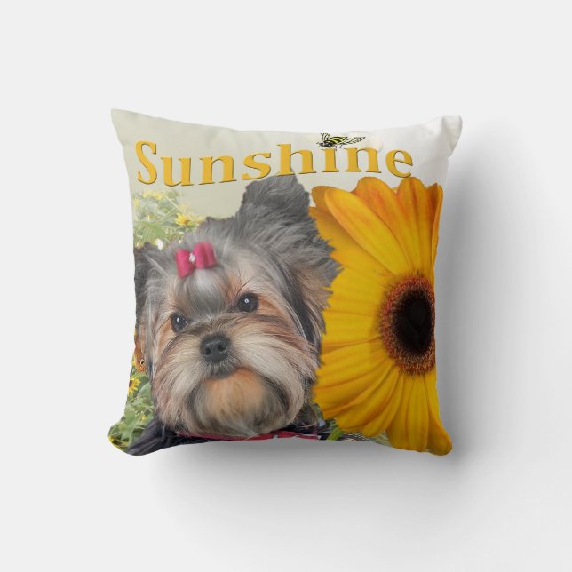 Coussin Les tournesols de Yorkie et gaffent des abeilles (Recto)