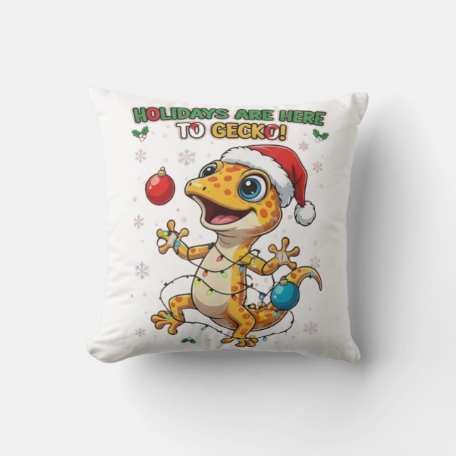 Coussin Les vacances sont ici pour Gecko – Joyeux Noël Gec (Recto)