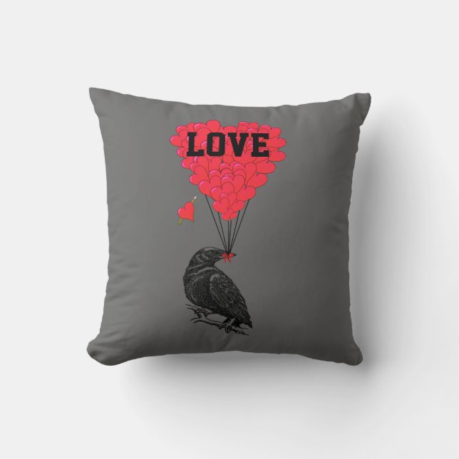 Coussin Les valentines de corneille gothique foncé aiment  (Recto)