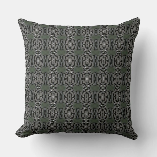 Coussin Les visages en Gris et Moss Green Thlow (Recto)