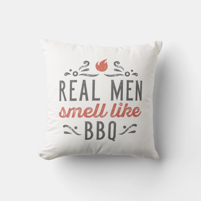 Coussin Les vrais hommes sentent comme le barbecue (Recto)
