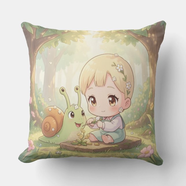 Coussin L'escargot et la magie des couronnes de fleurs.2 (Recto)