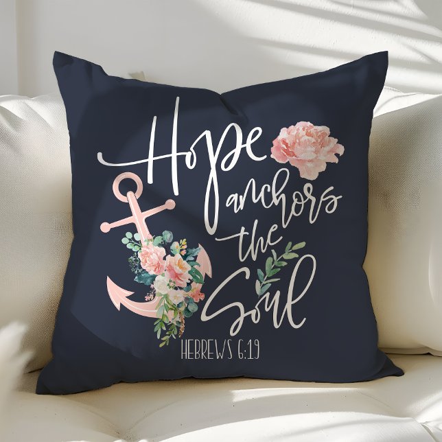 Coussin L'espérance ancre l'âme florale religieuse (Créateur téléchargé)