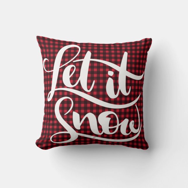 Coussin Let it Snow Lettering Rouge Noir Plaid Buffalo Noë (Recto)