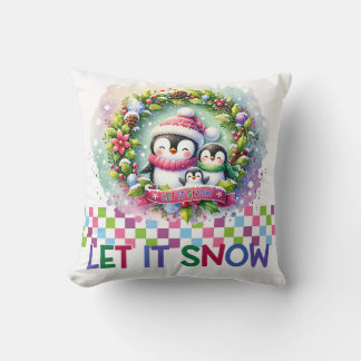 Coussin Let It Snow Penguin Family Christmas Pillow