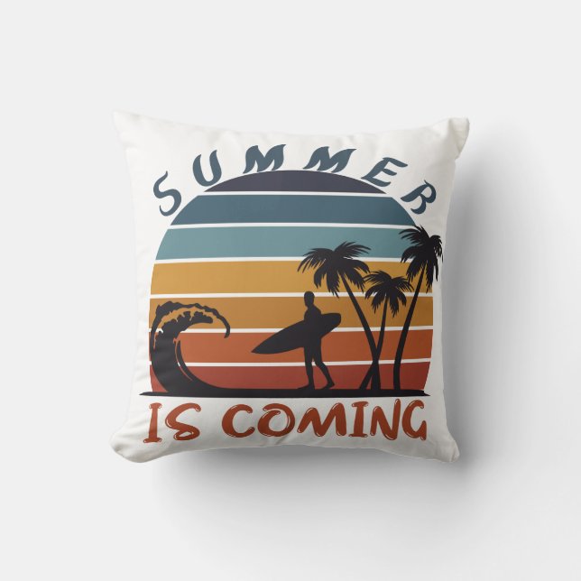 Coussin L'été arrive rayures rétro vintage (Recto)