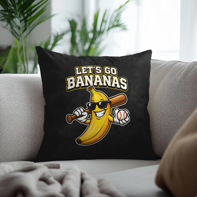 Coussin Lets Go Bananas Retro Baseball Banana Funny (Créateur téléchargé)