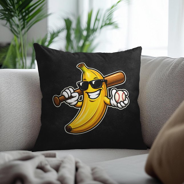 Coussin Lets Go Bananas Retro Baseball Banana Funny (Créateur téléchargé)