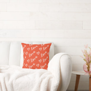 Coussin Lettering d'amour & Dessins de cœurs Rouge