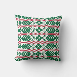 Coussin Letton vert et rouge motif tribal