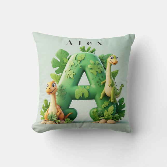 Coussin 🦖 Lettre A de dinosaure mignon Jungle Enfants App (Recto)