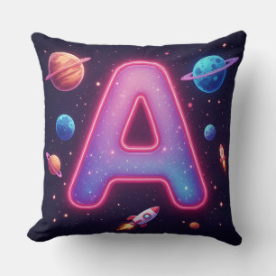 Coussin 🚀 Lettre A de l'alphabet cosmique Fusées Étoiles