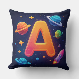 Coussin 🌌 Lettre A de l'espace fusée étoiles planètes enf