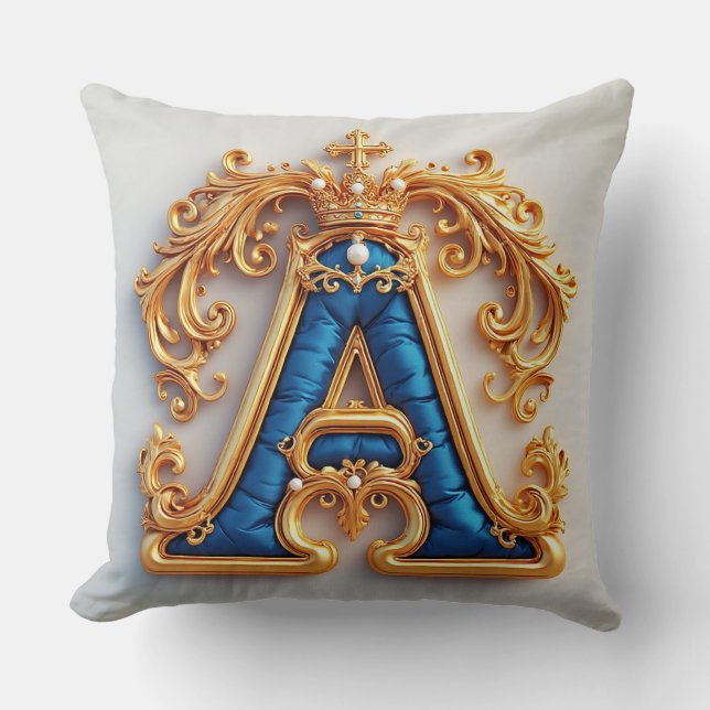 Coussin Lettre A dorée ornée avec cadre de couronne (Recto)