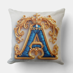 Coussin Lettre A dorée ornée avec cadre et couronne