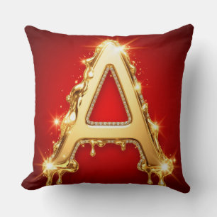 Coussin Lettre A en Diamant Monogramme avec Goutte Dorée