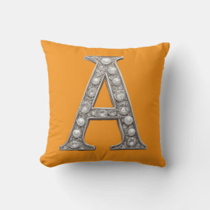 Coussin Lettre A Encrustée De Bijoux Sur Fond Jaune