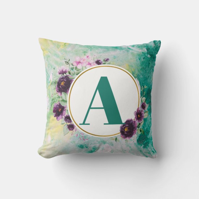 Coussin Lettre "A" imprimé arrière - plan d'aquarelle vert (Recto)