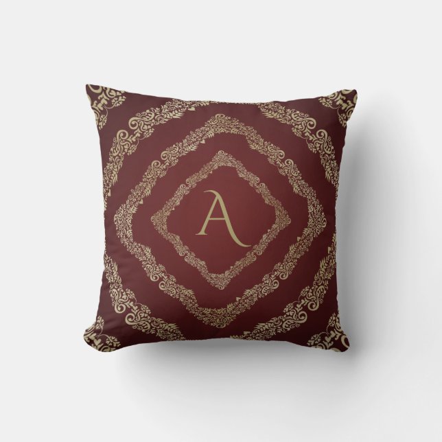 Coussin Lettre A Monogramme Élégante Bourgogne & Or (Recto)