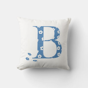 Coussin lettre à motifs floraux B(bleu & points)