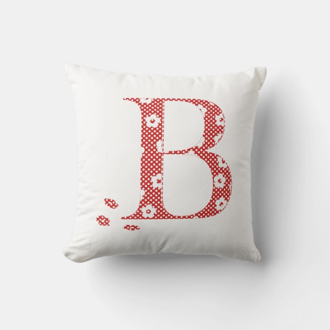 Coussin lettre à motifs floraux B(rouge & points) (Recto)