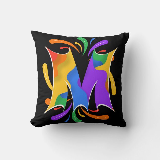 Coussin Lettre arc-en-ciel M Monogramme Abstrait (Recto)