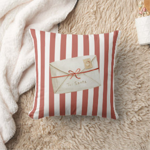 Coussin Lettre au Père Noël rayures rouges et blanches de