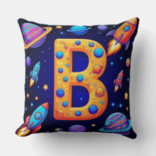 Coussin 🚀 Lettre B de l'espace Fusées Planètes Étoiles En