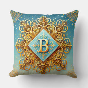 Coussin Lettre B dorée baroque style monogramme bleu ✨