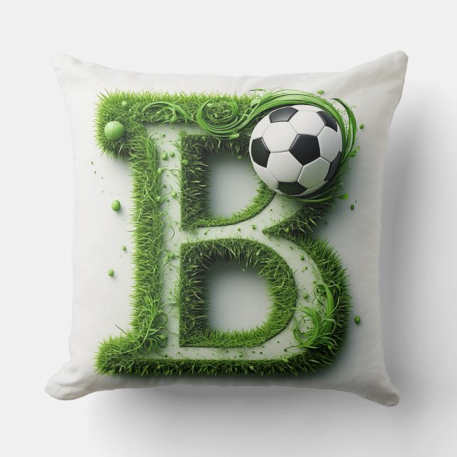 Coussin Lettre B en topiaire d'herbe verte avec ballon de  (Recto)