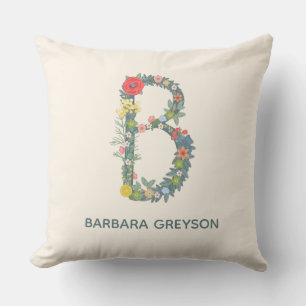 Coussin Lettre B Jardin Floral Monogramme personnalisation