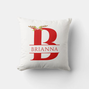 Coussin Lettre B monogramme partagé Xmas bois de cerf