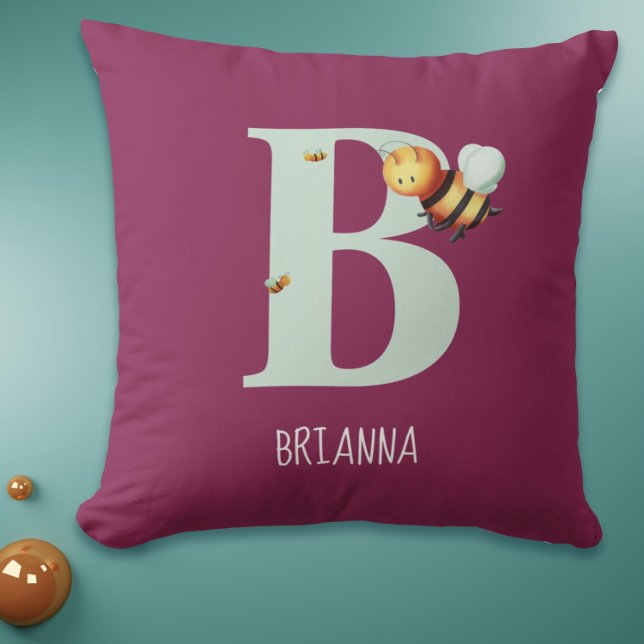 COUSSIN LETTRE BEYE BEYE B (Cute Monogram Bee Baby Girl Nursery Throw Pillow)