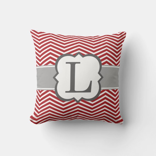 Coussin Lettre blanche rouge L Chevron de monogramme (Recto)