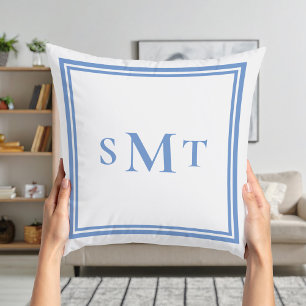 Coussin LETTRE BLEUE ET BLANCHE TROIS LETTRE MONogramme