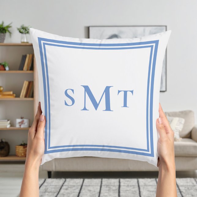 Coussin LETTRE BLEUE ET BLANCHE TROIS LETTRE MONogramme (Créateur téléchargé)