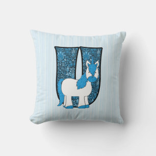 Coussin LETTRE Bleue Unicorne GARÇONS U MONOMOMOBILE