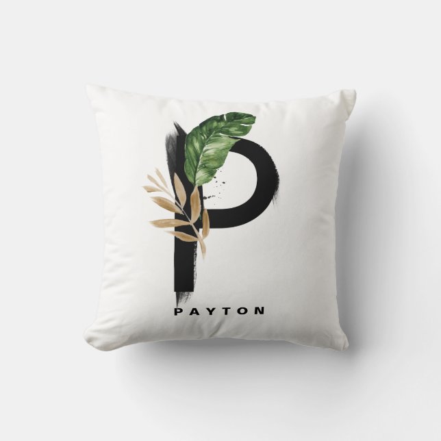 Coussin Lettre Boho P Monogramme Palm Feuille Tropical (Recto)