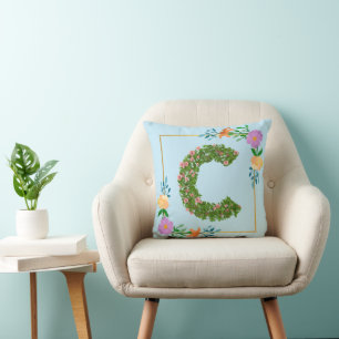 Coussin Lettre C de l'alphabet floral