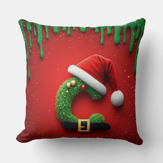 Coussin Lettre C de Santa avec style de couronne de Noël � (Recto)