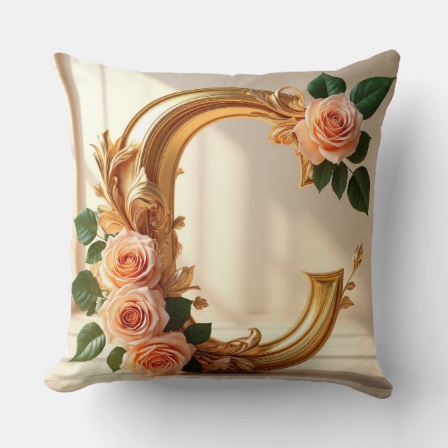 Coussin 🌼 Lettre C Monogramme Dorée pour Elle 🌸 (Recto)