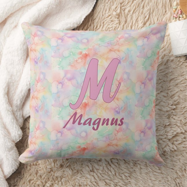 Coussin lettre c monogramme nom pastel aquarelle rose bleu (Couverture)