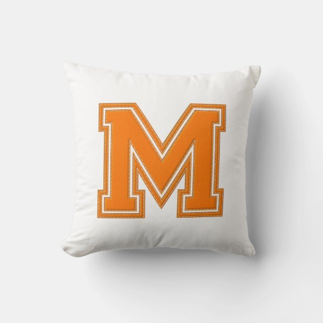 Coussin LETTRE CÉLÈBRE Oreiller, orange et blanc M (Recto)