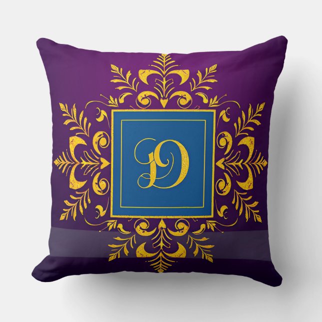 Coussin Lettre D Classique de Style Monogramme Baroque Dor (Recto)