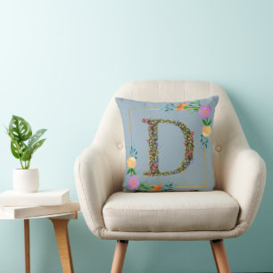 Coussin Lettre D de l'alphabet floral